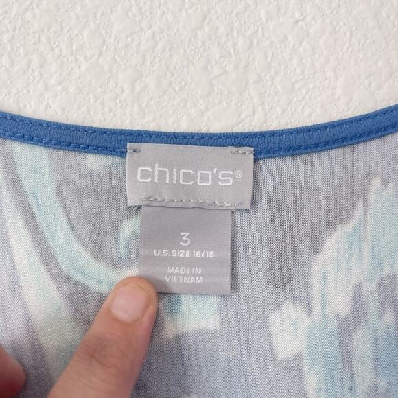 Chicos Dress Womens 3 16/18 Blue Aqua Paisley Ikat Print Stretch Short Sleeve - Picture 2 of 10